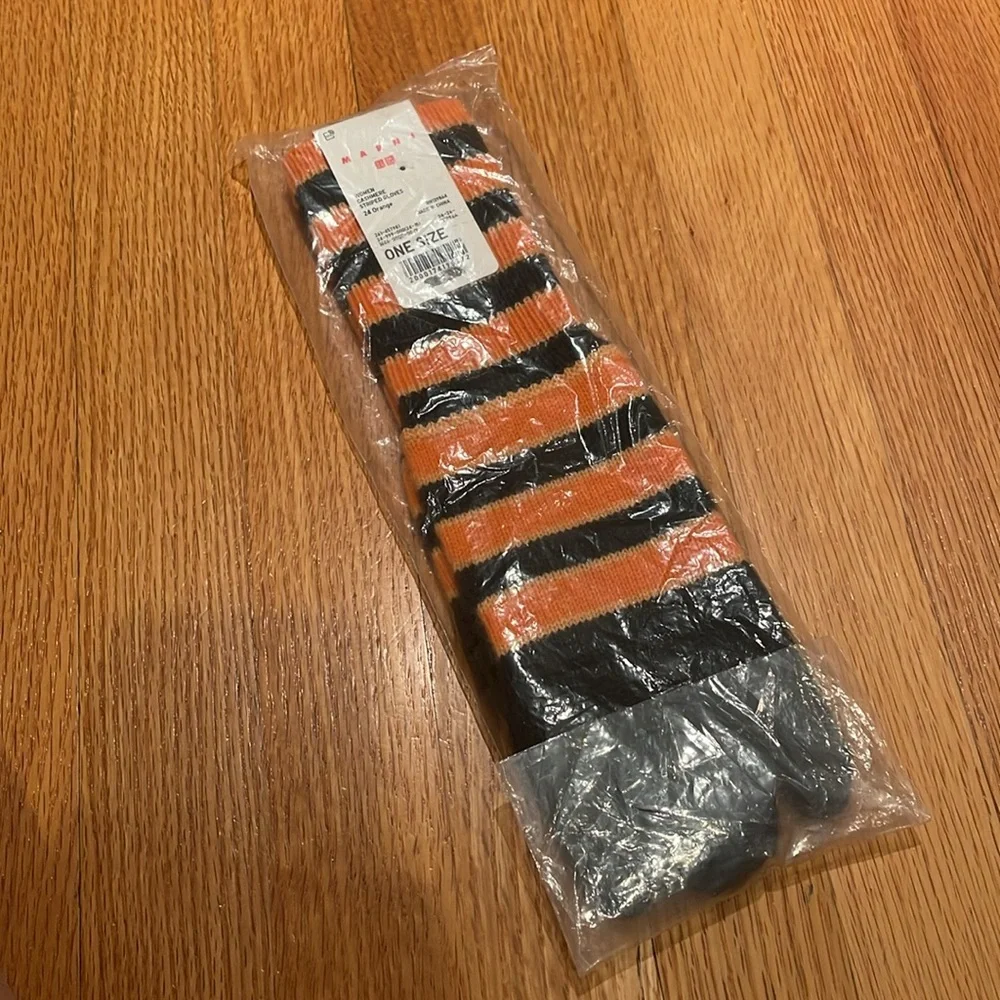 Uniqlo x Marni Cashmere Black and Orange Striped Gloves One Size
